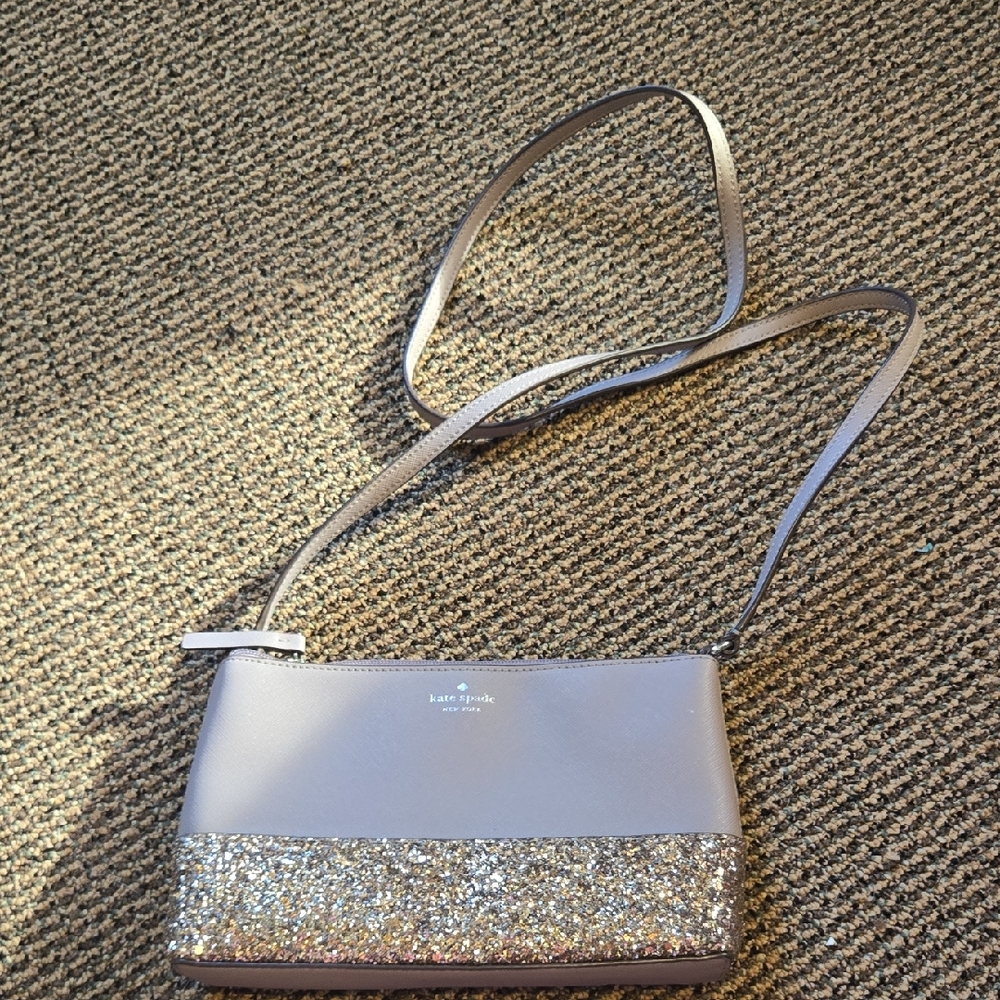 Kate Spade Gray and Silver Glitter Textured Crossbody Bag